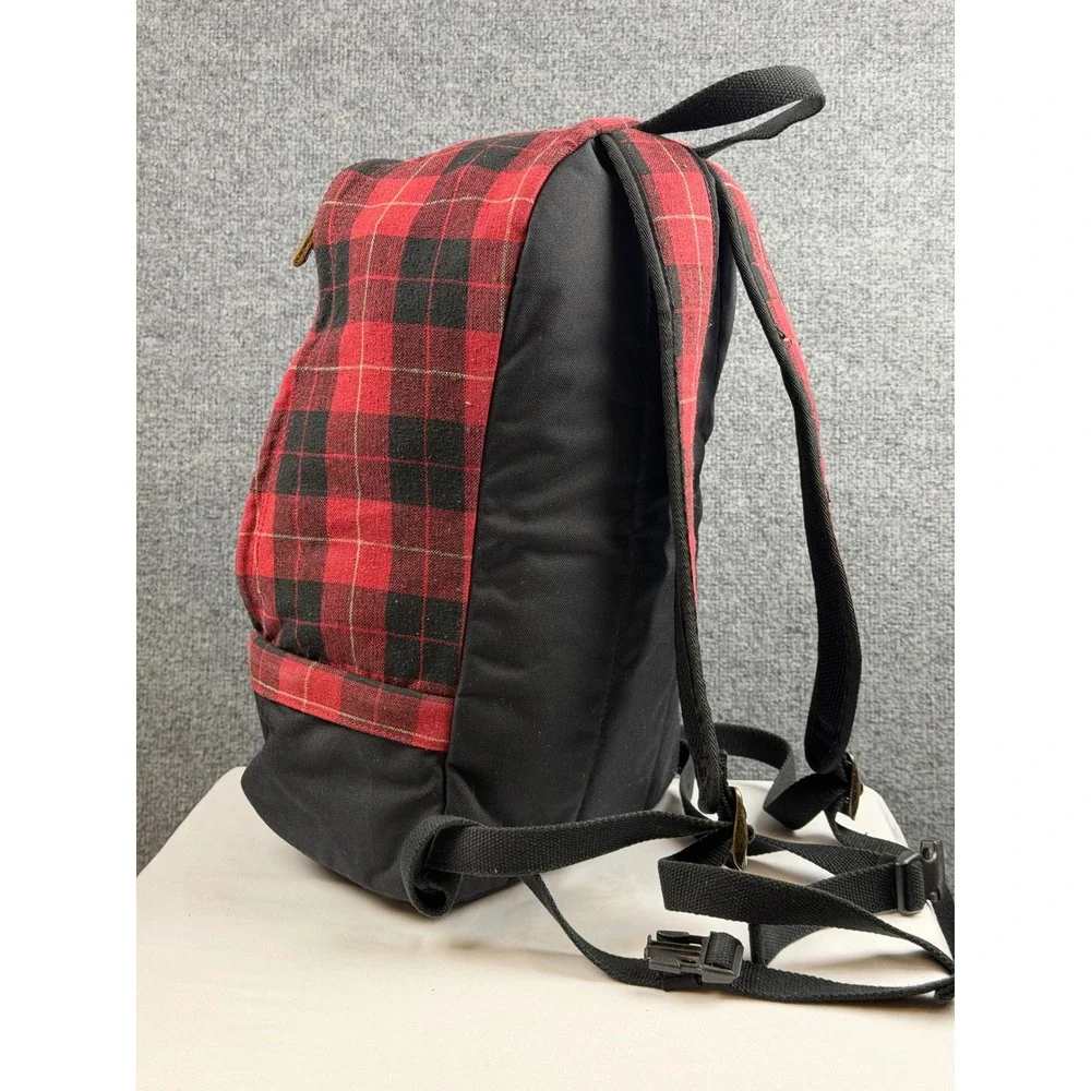 Vintage LL Bean Buffalo Plaid Backpack Red Black Wool Canvas Laptop Daypack EUC